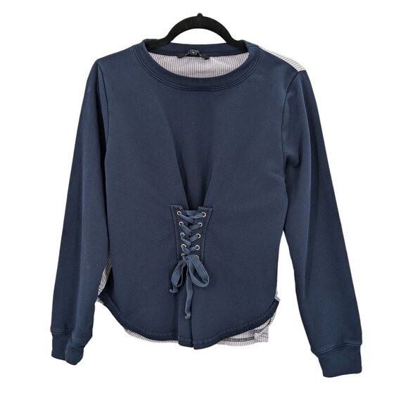 Walter Baker Lace Up Corset Sweatshirt Women Size M Stripe Casual Nautical Cozy - Picture 1 of 9